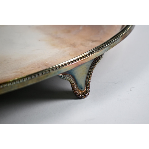 71 - A heavy quality oval silver salver with beaded rim and bracket feet, Roberts & Belk Ltd, Sheffield 1... 