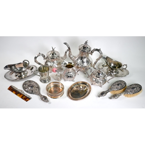 8 - A Victorian EPBM four-piece tea/coffee service and other plated items, silver bushes, etc. (box)