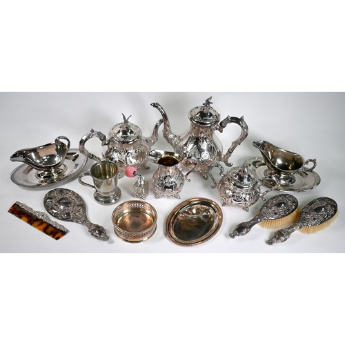 8 - A Victorian EPBM four-piece tea/coffee service and other plated items, silver bushes, etc. (box)