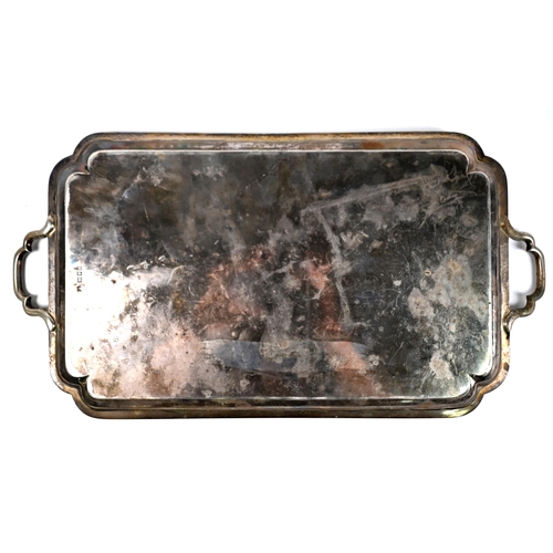 80 - A heavy quality rectangular silver tray with moulded rim and twin handles, Thomas Bradbury & Sons Lt... 