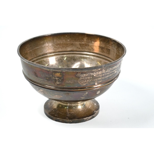 83 - Naval interest: a silver rose bowl on raised foot, presentation engraving to Lt. C.J. Firth, from th... 