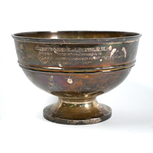 83 - Naval interest: a silver rose bowl on raised foot, presentation engraving to Lt. C.J. Firth, from th... 