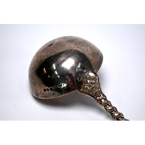 84 - A heavy quality Victorian silver soup ladle with ornate twist stem, Francis Higgins, London 1860, 8.... 