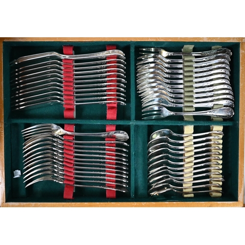 9 - A French electroplated Christofle flatware set including serving implements, in five baize-lined fit... 
