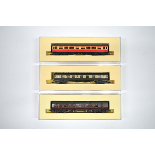 1228 - N Gauge - Three boxed Dapol Collett coaches - NC-020G, NC-029A (third not identified)