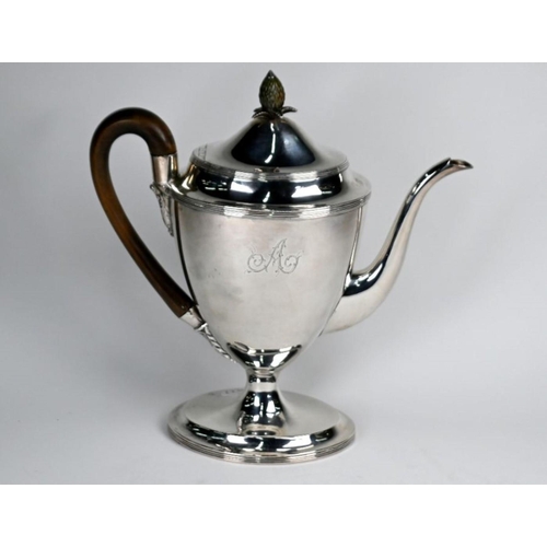 22 - Peter & Ann Bateman - an Adam-style urn-shaped coffee pot with carved pineapple finial, reeded rims ... 