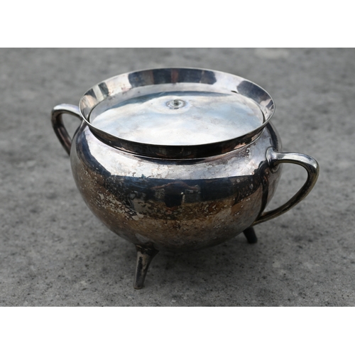 1 - An electroplated Henry Wilkinson soup cauldron and cover, after a design by Dr Christopher Dresser, ... 