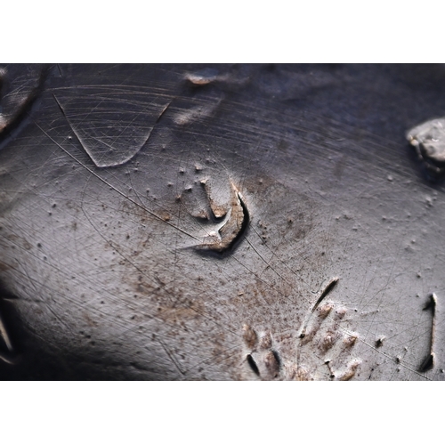 63 - A George I Irish silver card salver with shell and scroll rim and rococo-style engraving (probably 1... 