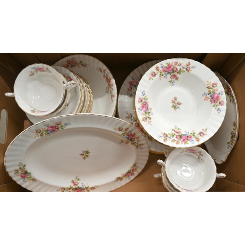 102 - An extensive Royal Albert 'Moss Rose' dinner/tea service (2 boxes)