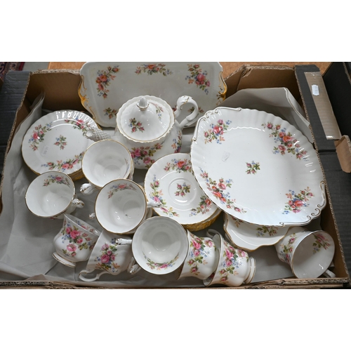 102 - An extensive Royal Albert 'Moss Rose' dinner/tea service (2 boxes)