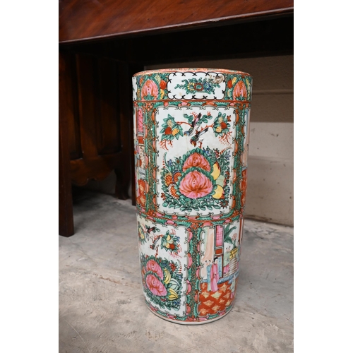 109 - A Cantonese porcelain cylindrical stick stand (repaired)