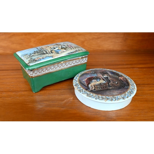 113 - A Victorian Pratt Ware rectangular pot and lid decorated with the milking the cow pattern, 5.7 x 9 c... 