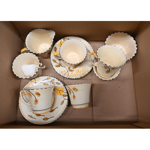 128 - Art Deco Crown Derby pottery coffee service with floral and foliate-painted decoration