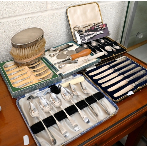 129 - Pair of silver-backed hairbrushes, London 1962 to/w an 1896 silver crown (coin) two Churchill crowns... 