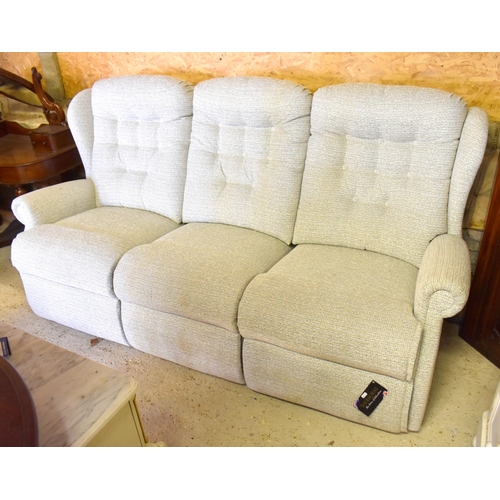 231 - A Sherborne Lynton fixed three-seater scroll-arm sofa with oyster fabric button back upholstery (3 i... 