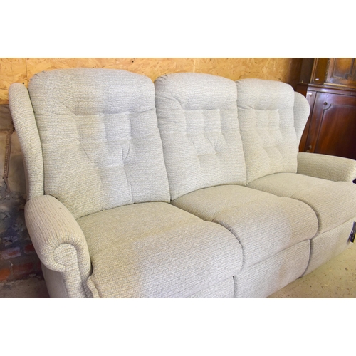 231 - A Sherborne Lynton fixed three-seater scroll-arm sofa with oyster fabric button back upholstery (3 i... 