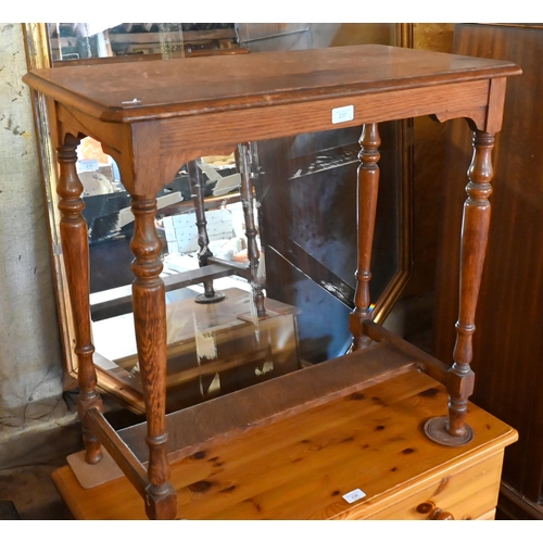 237 - A Victorian mahogany side table, 66 x 38 cm deep x 73 cm high to/w an oak side table on turned suppo... 