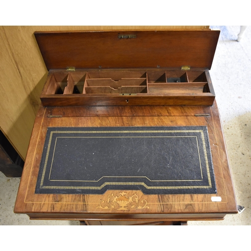 248 - An Edwardian walnut and satin inlaid Davenport with gilt tooled leather top, 54 cm wide x 43 cm deep... 