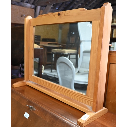 258 - A stained pine bedroom suite comprising chest of two short over three long drawers with brass handle... 