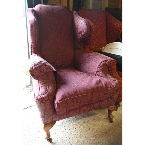 275 - Two antique mahogany framed wingback armchairs (2)