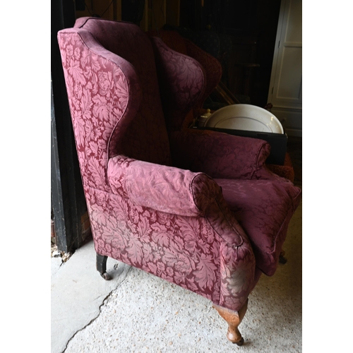 275 - Two antique mahogany framed wingback armchairs (2)