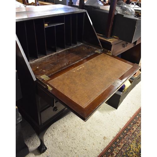 281 - A mahogany fall front bureau with three drawers, 66 cm wide