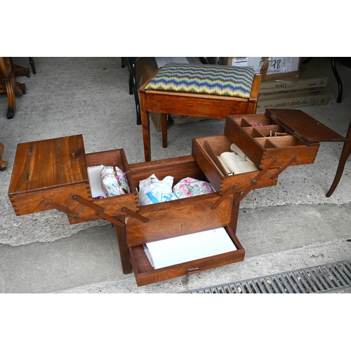 283 - An Edwardian stained beech box seat piano stool to/w mahogany cantilever sewing box (2)