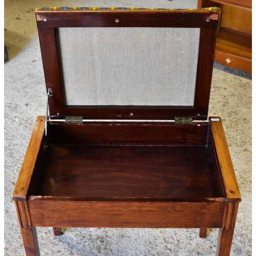 283 - An Edwardian stained beech box seat piano stool to/w mahogany cantilever sewing box (2)