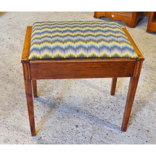 283 - An Edwardian stained beech box seat piano stool to/w mahogany cantilever sewing box (2)