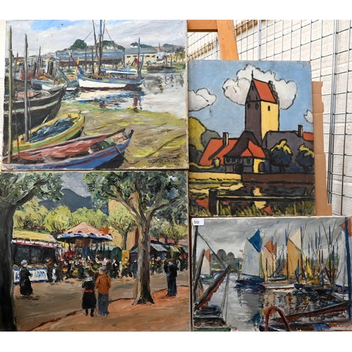 301 - Christopher Holt - Four various oil on canvas paintings - landscapes, harbour etc, (4)