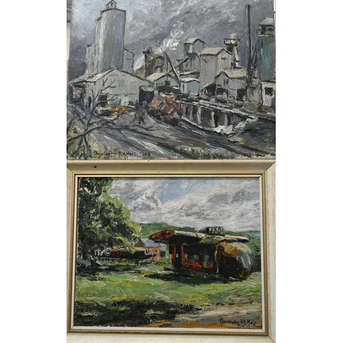 302 - Christopher Holt - Four oil on canvas paintings of landscapes and other views, signed, two framed (4... 