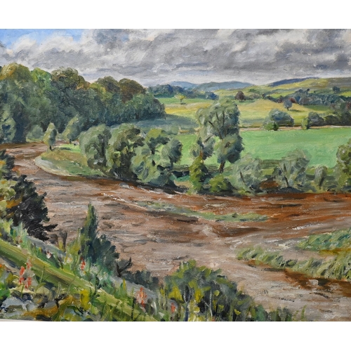 303 - Christopher Holt - River Lune in Spate, Kirby Lonsdale, oil on canvas, signed and Boats in dry dock,... 