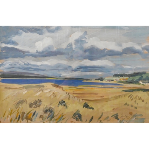 316 - Christopher Holt- two gouache landscape studies and two oil on canvas views, Tamariu and beached boa... 