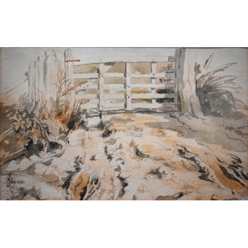 330 - James Stark - 'Field Gate', watercolour, 13 x 21 cm