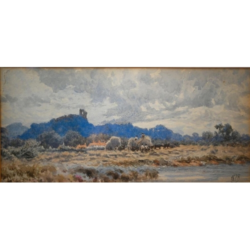 346 - W P Bartin - A pair - Harvest time, near Witley, Surrey, watercolour, signed with initials, 15 x 33 ... 