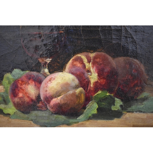 357 - G Boussenal - Still life with peaches, oil on canvas, 23 x 32 cm