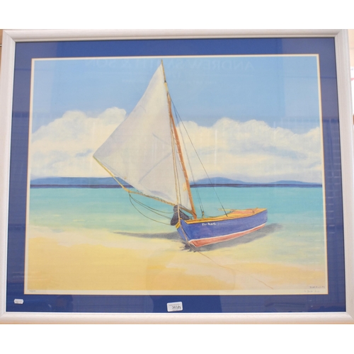 363 - Mixed prints including 'The Pearl' sailing boat on shore, Ken Fleming The Conservatory etc and a Joh... 