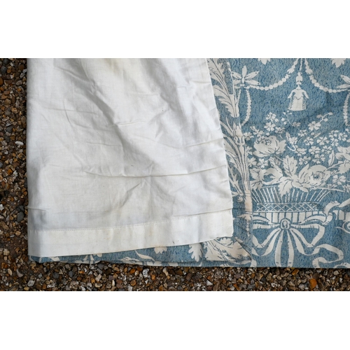 368 - Two pairs of country house curtains, lined and interlined with triple pleat heading, pale blue and c... 