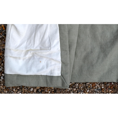 369 - A pair of sage green curtains, lined and interlined with triple pleat header, approx 180 cm wide x 1... 