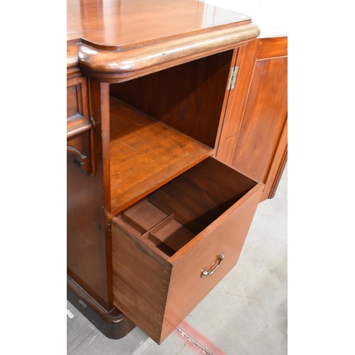 406 - A large Victorian mirror-backed mahogany sideboard with central drawer flanked by panelled cupboard ... 