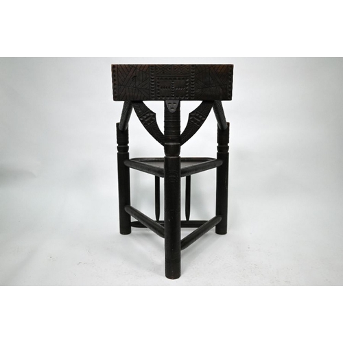 408 - A late Victorian oak turners chair, with carved decoration and panel seat (height to seat 45 cm)