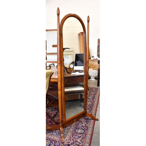 432 - Brigitte Forestiere - French cherrywood framed cheval mirror with arched plate, 185 cm h x 85 cm w o... 