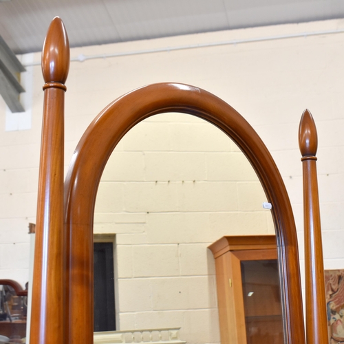 432 - Brigitte Forestiere - French cherrywood framed cheval mirror with arched plate, 185 cm h x 85 cm w o... 