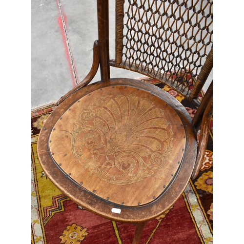 448 - A 19th century mahogany circular backed hall chair, provincial elm wheelback carver chair and oak si... 