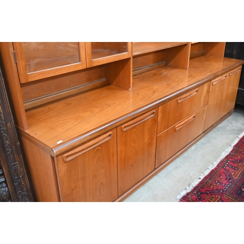 454 - A mid century G-Plan Fresco teak wall unit, 200 cm w x 45 cm d x 166 cm h