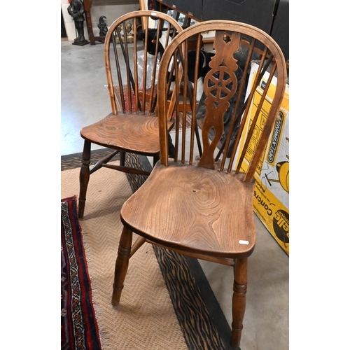 457 - Harlequin set of six provincial antique and later dining chairs, includes 19th century elm seated sp... 