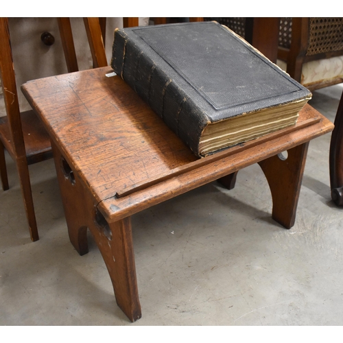 492 - Pair stained pine plant stands, four Victorian turned oak Ecclesiastical offertory bowls, one inscri... 