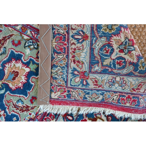 504 - Antique Persian hand-made Isfahan carpet, the ivory field centred by a floral medallion and flowery ... 