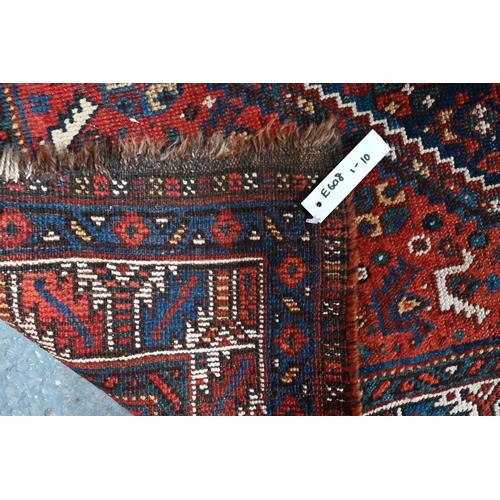 511 - Old Persian Shiraz rug with triple pole design on a red and blue ground