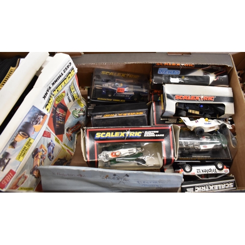 526 - A quantity of Scalextric including boxed set 55 (box a/f), boxed cars, Think Tank etc (3 boxes)